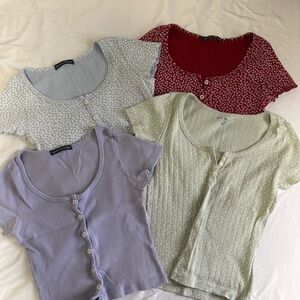 Casual Brandy Ribbed Button-Front Women's Top - Lavender, Sage, Light Blue, Red